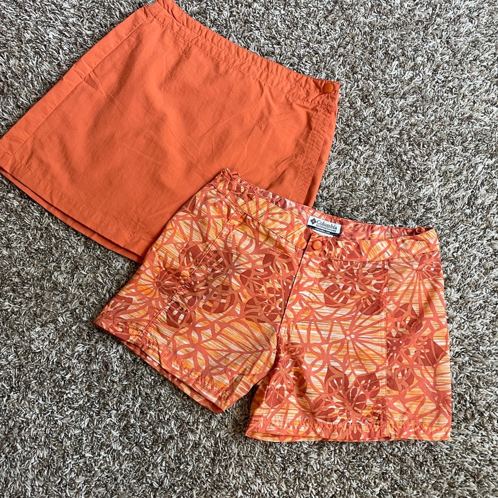Columbia 2 piece orange nylon hiking outdoors shorts/skort